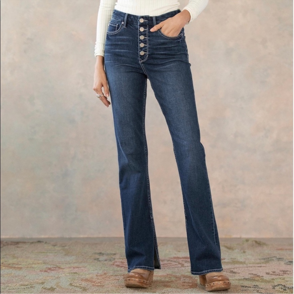 Dear John Alto Split Hem Button Fly Ankle Flare Jeans - Picture 1 of 12